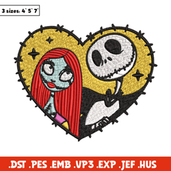 jack and sally in heart embroidery design, horror embroidery, horror design, embroidery file, digital download.