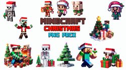 minecraft christmas png bundle, minecraft icons, video game png, 100 high quality png files, minecrafter new year party