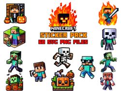 minecraft sticker svg png bundle, minecraft icons, video game svg, instant download, 60 high quality png files