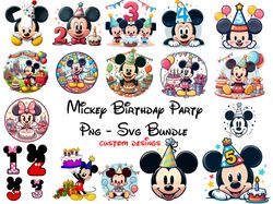 mickey birthday svg png bundle, mouse birthday, cartoon birthday prints, mouse birthday party, cartoon party png bundle