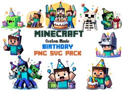 minecraft birthday svg png bundle, minecraft icons, video game svg, 117 high quality png files, svg pack, minecrafter