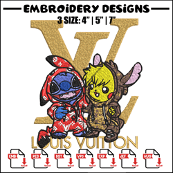 pikachu x stitch lv embroidery design, lv embroidery, embroidery file, logo shirt, sport embroidery, digital download