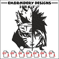 sasuke and naruto black and white embroidery design, naruto embroidery, anime design, embroidery file, instant download.