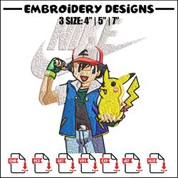 satoshi and pikachu nike embroidery design, pokemon nike embroidery, nike design, embroidery file, instant download.