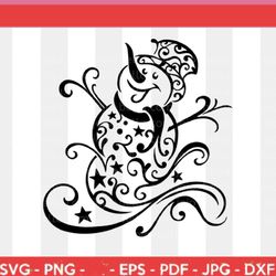 swirly snowman svg, snowman svg, snowman flourish svg, snowman shirt svg, pretty snowman svg, svg files for cricut, silh