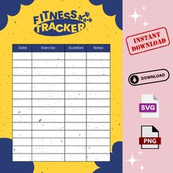 yellow simple fitness tracker list and table layout planner svg png