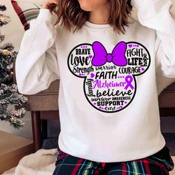 new minnie mouse alzheimer, ribbon breast alzheimer awareness purple - olashirt