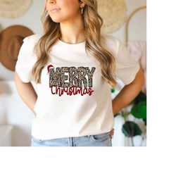 leopard print merry christmas with santa hat,buffalo plaid christmas,merry christmas shirt, family christmas gifts, chri