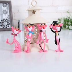 4pcs/set lovely pink panther action figure toys cute cartoon 7-8cm mini pvc animals model collection kids gift toys