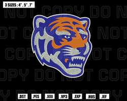 memphis tigers mascot embroidery designs, machine embroidery files, nfl embroidery files