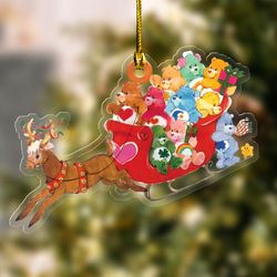 personalized care bears christmas 2023 ornament, cartoon rainbow ornament, baby christmas ornament