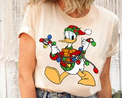 disney donald duck santa hat christmas light costume tshir, santa donald duck shirt, donald duck tree shirt, funny chris
