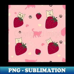 Strawberries cute cats - PNG Transparent Sublimation File - Instantly Transform Your Sublimation Projects