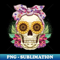 floral skull with sunflowers bandana cute flowers skeleton - instant png sublimation download - defying the norms