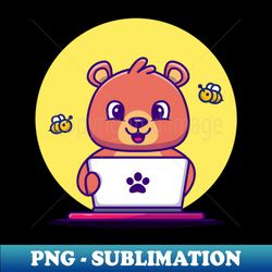 cute honey bear operating laptop - special edition sublimation png file - create with confidence