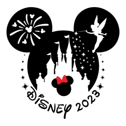 mickey ears tinker bell castle, minnie, 2023- silhouettes digital download, svg, png, cricut, silhouette cut file, vecto