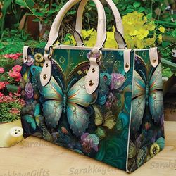 butterfly landscape leather handbag  wallet, colorful butterfly shoulder bag, custom bag