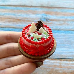 miniature realistic red christmas cake dollhouse decor