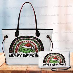grinch christmas large leather bag, merry grinchmas handbag, christmas large bag