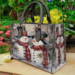 custom snowman leather bag hand bag, christmas, snowman woman purse