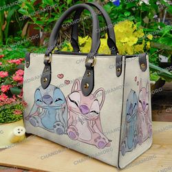 custom stitch angel cartoon leather bag hand bag, stitch woman purse, stitch lovers handbag