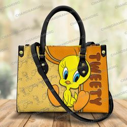 custom tweety bird cartoon leather bag hand bag, tweety woman purse, tweety lovers handbag