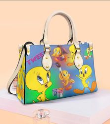 custom tweety bird leather bag hand bag, tweety woman purse, tweety lovers handbag
