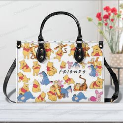 custom winnie the pooh and friend leather bag hand bag, winnie the pooh woman handbag, pooh lovers handbag