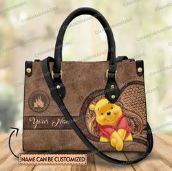 custom winnie the pooh cartoon leather bag hand bag, pooh woman purse, pooh lovers handbag