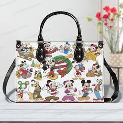 customized name christmas mickey leather bag hand bag, mickey woman bags and purses, mickey lovers handbag