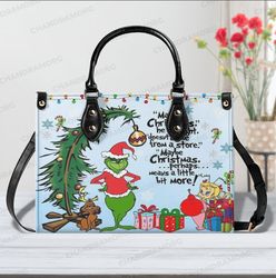 grinch christmas vibes women leather handbag, grinch women bags purses, grinch lovers handbag
