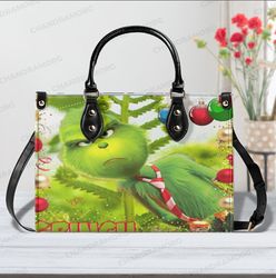 grinch merry christmas leather bag, grinch women bags and purses, grinch lovers handbag