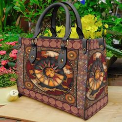 hippie moon and sun leather bag hand bag, hippie woman purse, hippie lovers handbag