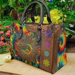 hippie soul sunflower leather bag hand bag, hippie woman purse, hippie lovers handbag