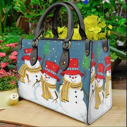snowman cute christmas leather bag hand bag, snowman woman purse, snowman lovers handbag
