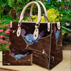 lilo stitch touch this i will bite you leather bag handbag, stitch women bags and purses, stitch lovers handbag
