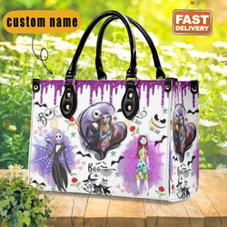 nightmare before christmas leather bags, jack skellington and sally women bags and purses,custom leather bag