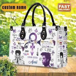 prince singer leather handbag, watercolor art - prince purple women bag, personalized leather bagpursetote bag