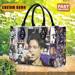 prince singer leather handbag, watercolor art - prince purple women bag, personalized leather bagpursetote bag