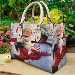 santa claus santa leather handbag, christmas woman handbag, christmas women bag and purses