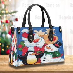 snowman and santa claus christmas handbag, christmas woman handbag, christmas women bag and purses