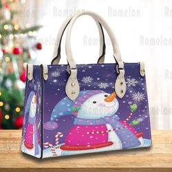 snowman whitechrismas leather bag handbag, christmas woman handbag, christmas women bag and purses