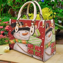 snowman whitechrismas leather bag handbag, christmas woman handbag, christmas women bag and purses