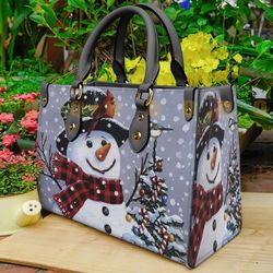 snowman whitechrismas leather bag handbag, christmas woman handbag, christmas women bag and purses