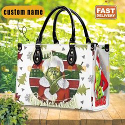 the grinch christmas leather bag, grinch lover handbag, custom leather bag