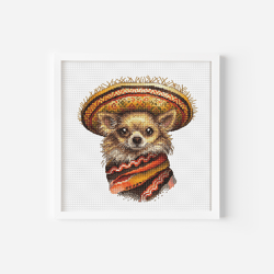 chihuahua in sombrero and poncho cross stitch pattern fun colorful mexican themed hand embroidery project digital file