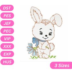 rabbit embroidery design animal machine embroidery pattern, 3 sizes, instant download