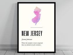 funny new jersey definition print  new jersey poster  minimalist state map  watercolor state silhouette  modern travel