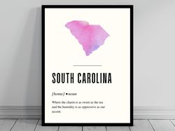 funny south carolina definition print  south carolina poster  sc minimalist state map  watercolor silhouette  modern tra