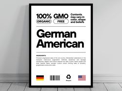 german american unity flag poster  mid century modern  american melting pot  rustic charming german humor  us patriotic